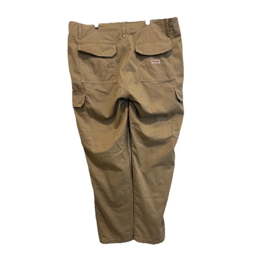True Religion Men's Travertine Tan Baggy Wide‎ Leg Classic Cargo Pants Size 36